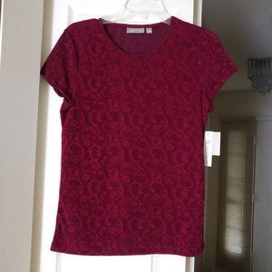 *3/$20  NWT Croft and Barrow Burgundy Lace Short Sleeve Tee - Small